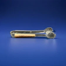 Vintage MCM Ice/Sugar Cube/Olive Tongs 5.5" Long- Wood-Trimmed Handle Decor