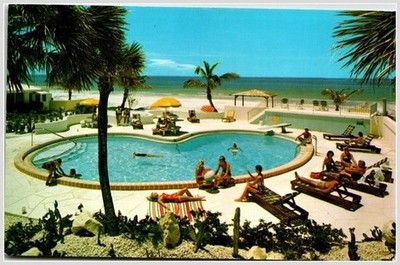 70s St. Pete Beach FL Postcard: Normandy Motel Heart Pool Ward