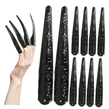 10PCS Long Finger Claws Fake Nail Rings Adjustable Women Halloween Black