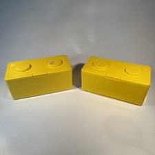 Two VTG Chubs Stackables Brick Block Box Storage Container Baby Wet Wipes YELLOW