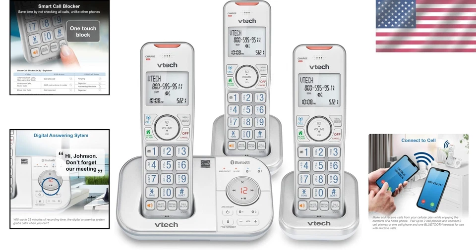 Telefone sem fio 3 aparelhos com bloqueador de chamadas inteligentes - Imagem 2 de 4