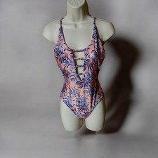 NWOT Vintage/Deadstock Tropical Palm Leaf Strappy One-Piece Swimsuit, Size Small