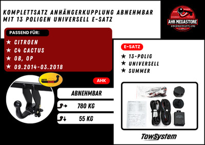 Anhängerkupplung Komplettsatz abn. +ES 13 für Citroen C4 Cactus BJ 09.14-03.18