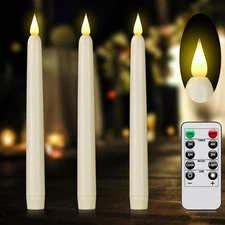 Remote LED Flameless Taper Candles with Timer, Flickering 3D Flame, 9.6" Ivory