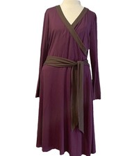 Talbots Womens Burgundy/Purple Brown Wrap Dress Belted Midi Long Sleeve Size 12