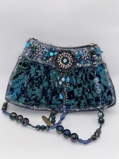 Mary Frances Blue Leather/Lace/Crystal Beaded Bag