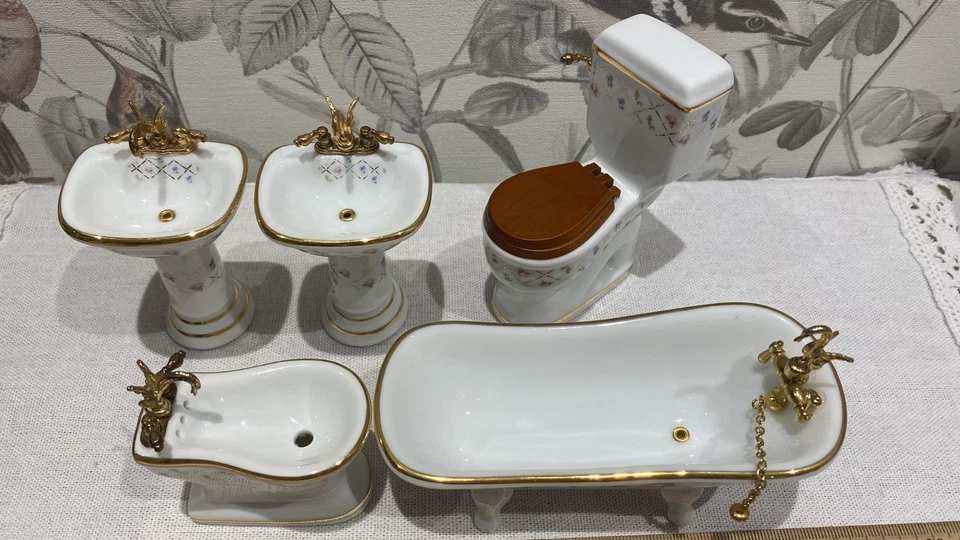 Puppenhaus Miniaturen Badezimmer Set Porzellan Reutter rar 1:12 - Bild 4 von 4