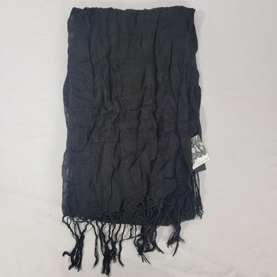 Cejon Women's Black Scarf Fringed New NOS 100% Viscose ~ 88x29'' Sheer Srp $40