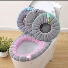 2Pcs Soft Bathroom Toilet Seat Cover Pad Cushion Warmer Cover Mat Washable