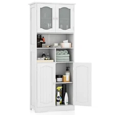 58.5" Tall Bathroom Storage Cabinet Freestanding Linen Cabinet w/ Shelves