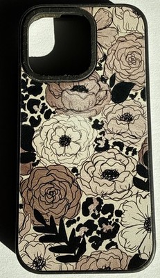 Casetify iPhone 13 Pro Case Floral Cheetah print Black White Tan Cream