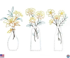 3 Metal Flower Wall Art Set - Rustic Boho Style Decor for Home & Gifts