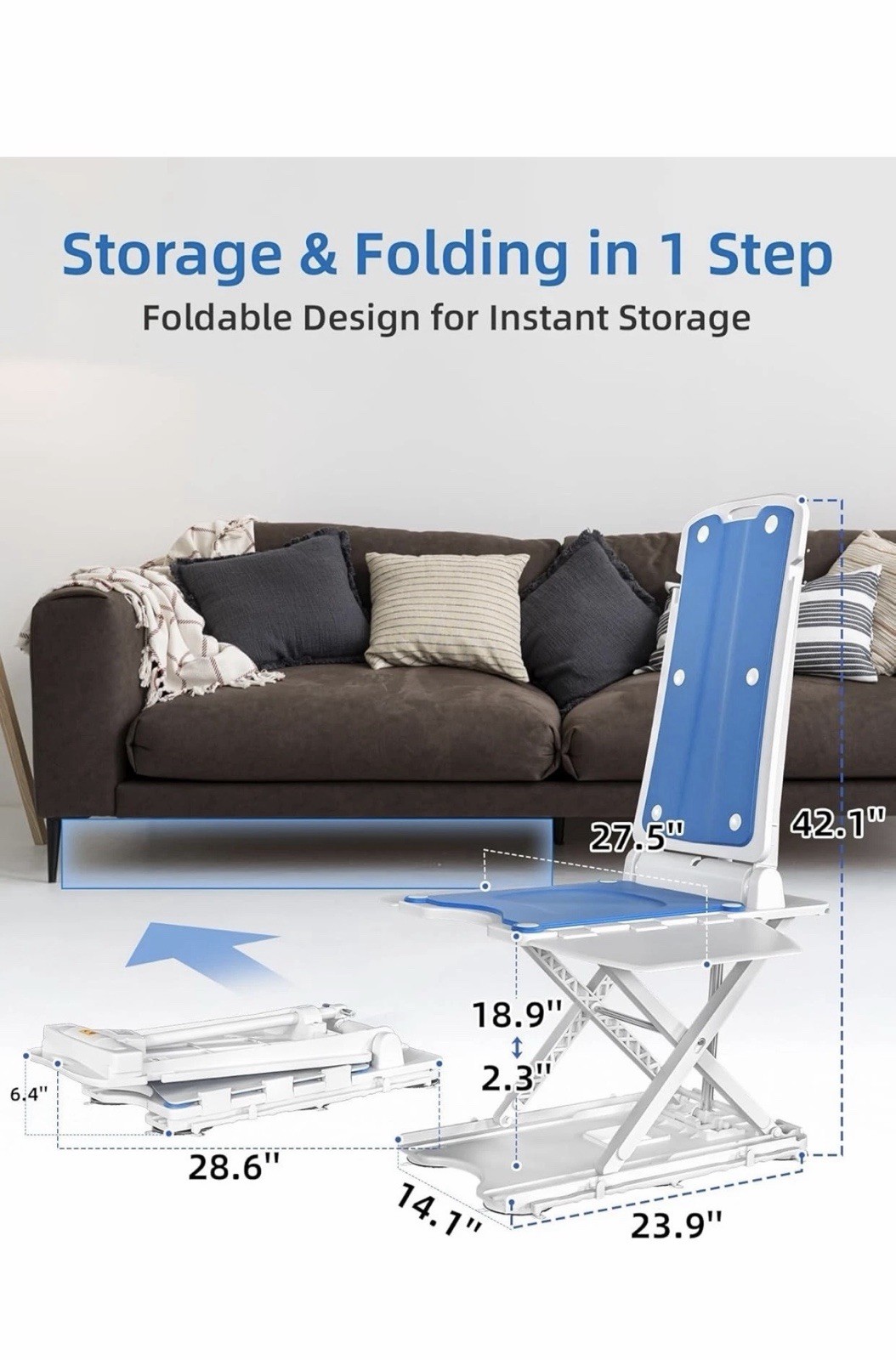 Electric Chair Lift – Foldable Floor Lift For Elderly, 308 Lb Support, Ipx8