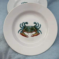 Set/3 H. F. Beck~ Blue Crab ~9 1/4 “ Rimmed Soup/Salad Ceramic Plate Bowl EUC