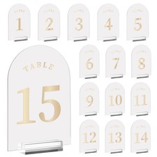 Frosted Arch Wedding Table Numbers With Stands 1-15 Gold Foil Printed 5x7
