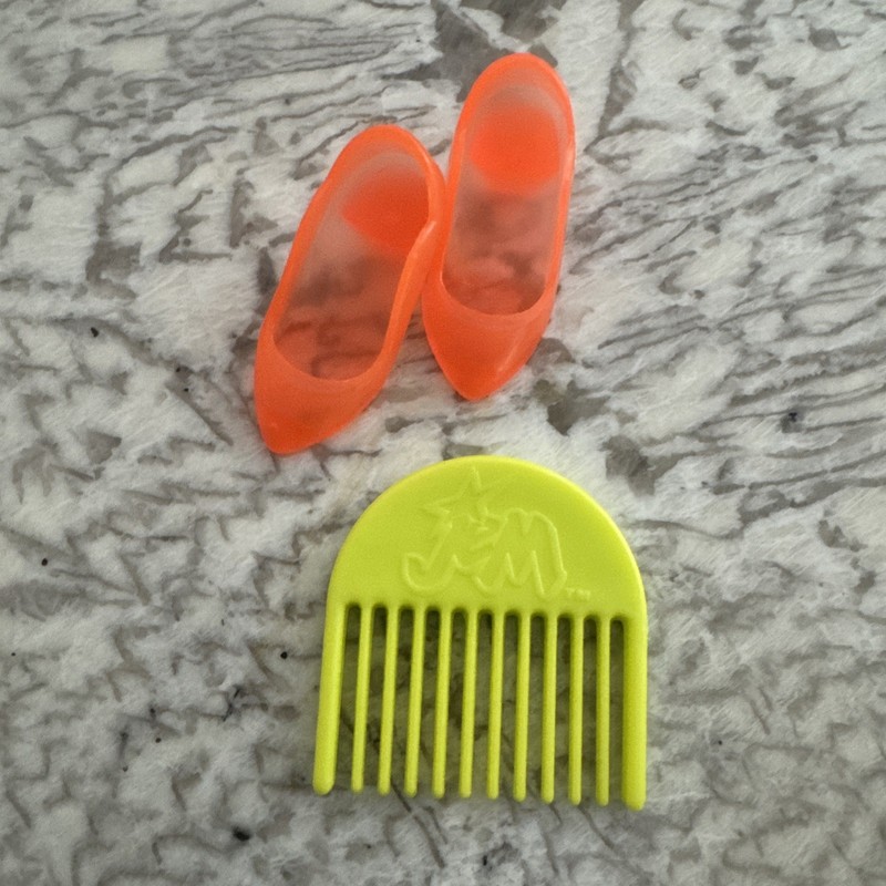 Vintage Jem and the Holograms Translucent Orange Heels Shoes and Neon Brush set