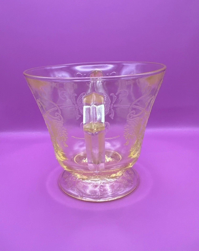 Hazel Atlas Florentine #2 Poppy Sugar Bowl Depression Glass Yellow - Image 2 of 4