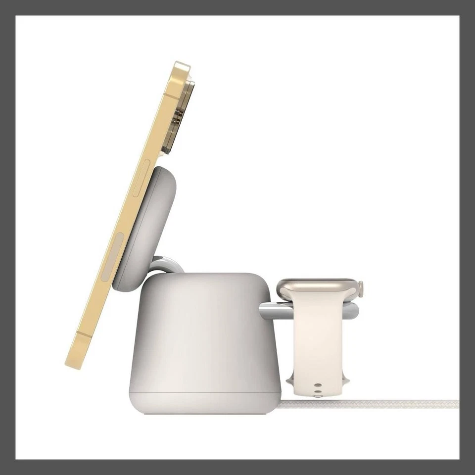 Base de carga inalámbrica Belkin 2 en 1 con MagSafe - Arena Foto 3 de 4