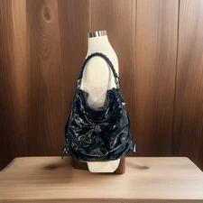 Francesco Biasia Black Genuine Patent Leather Hobo Large Shoulder Bag Big Purse