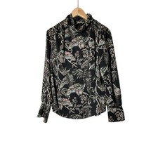 Banana Republic Top Side Tie Black Floral Long Sleeve Blouse S