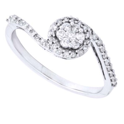 1/4ct Natural Diamond Twisted Swirl Engagement Ring in 14K Solid White Gold