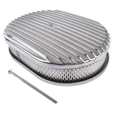 Polished Aluminum 12" Oval Full Finned Air Cleaner Assembly for Chevy Ford Mopar