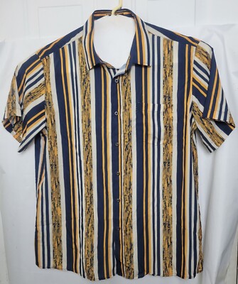 MCEDAR Men's Shirt Button-Up Short Sleeve Striped Multicolor Size XL. A10