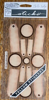 Sticko Vellum ANTIQUE CIRCLE Rectangle THIN TAGS Journaling Scrapbook Stickers