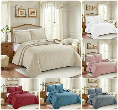 3 Stück geprägte gesteppte Tagesdecke Überwurf Bettdecke mit Kissen Shams Bettwäsche Set