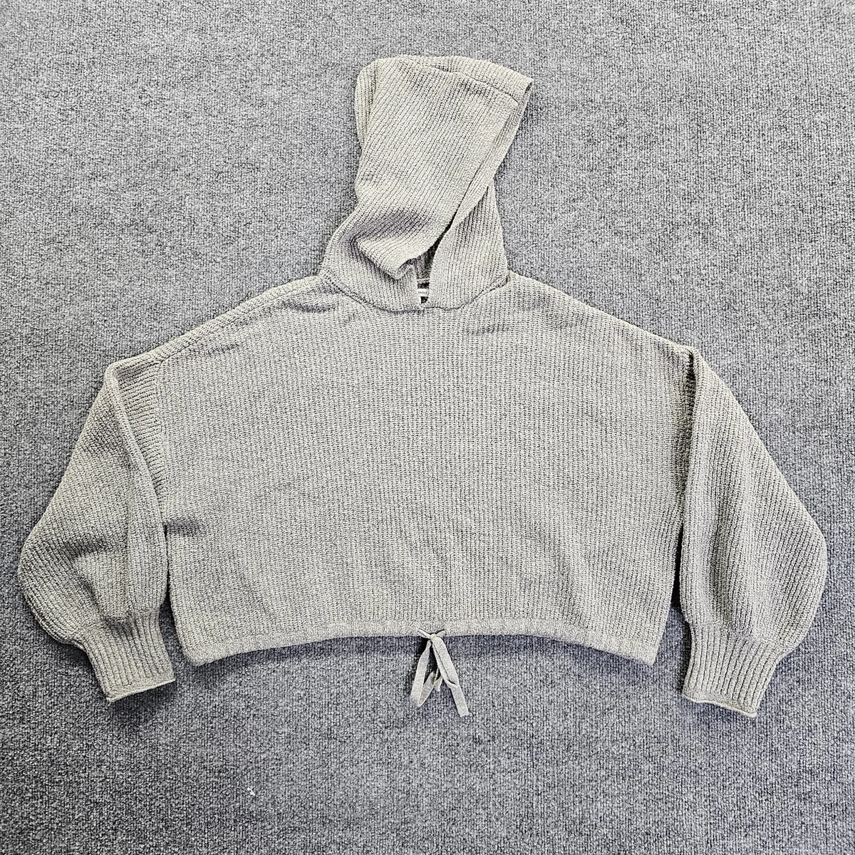 American Eagle Cropped Soft Knit Hoodie Sweater Women s X Large Gray Long Sleeve