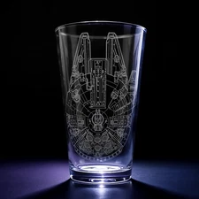 MILLENNIUM FALCON Laser Engraved 16oz Pint Glass | Star Wars Sci Fi Gift