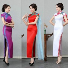 Fashion Catwalk Cheongsam Dress Women Improved Qipao Gown Party Long Cheongsam