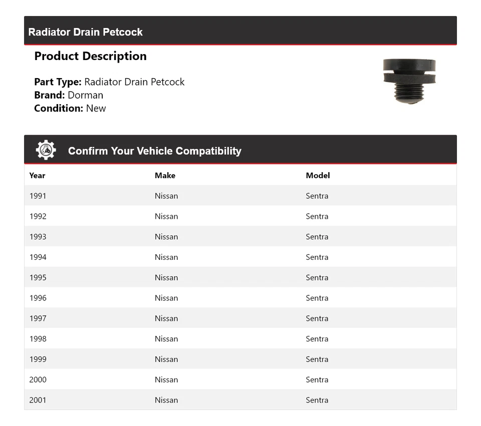 Volante de drenaje de radiador para Nissan Sentra Dorman 1991-2001 1992 1993 1994 1995 Foto 2 de 4