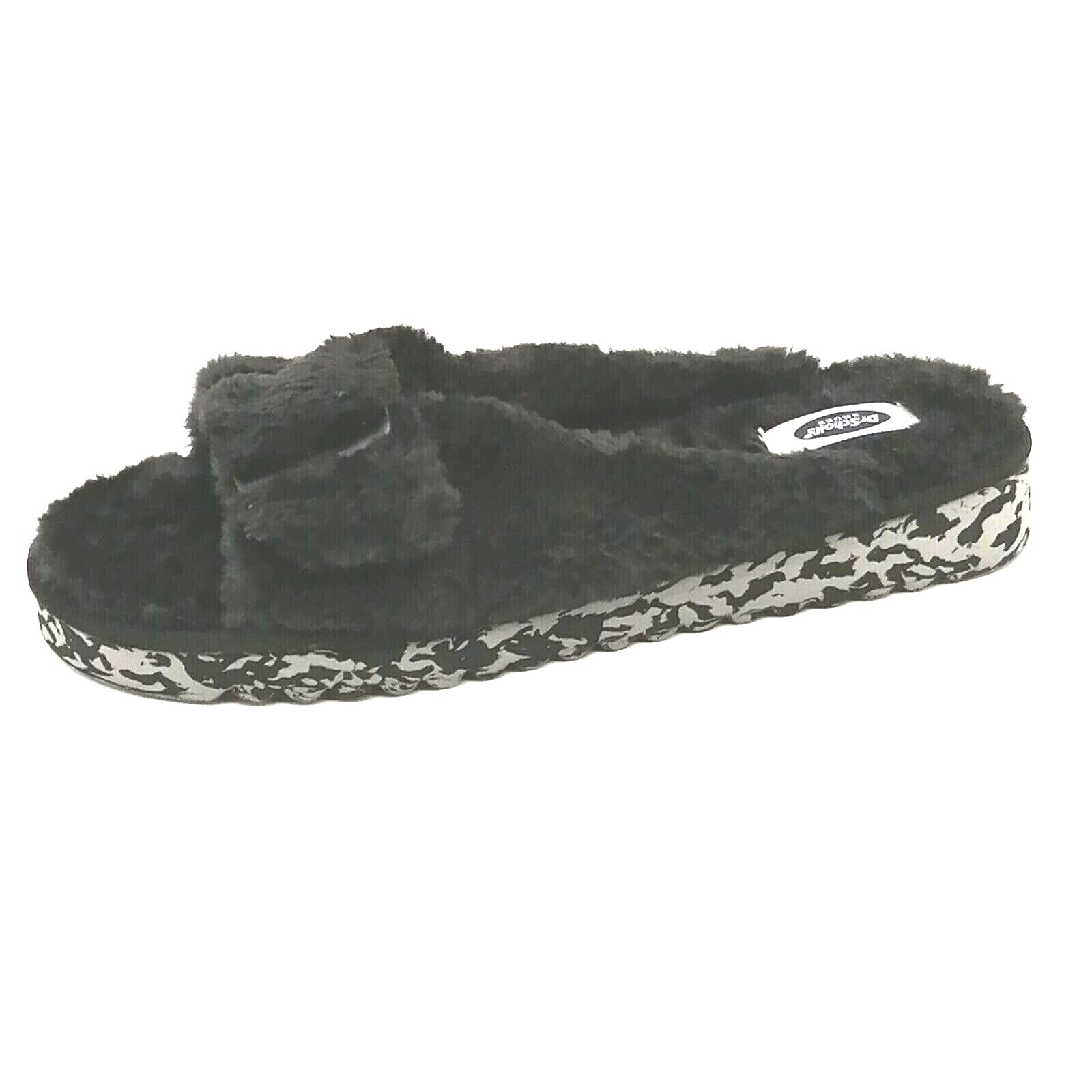 Dr Scholls Womens Slide Slipper Black Faux Fur Upper … Gem