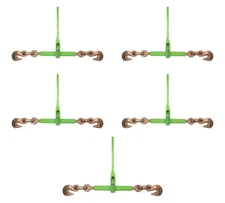 5PK 3/8"-1/1" Hi-Viz Green Heavy Duty Ratchet Load Chain Binder w/ Grab Hooks