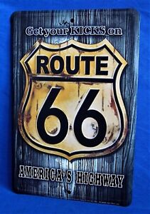 Rusty Highway Route 66 Tin Sign US Made Rustic Vintage Garage Bar Pub Wall Decor 