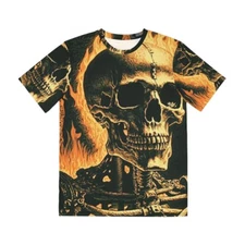 All Over Print T Shirt Skeleton Skull Flames Horror Scary Halloween Punk Metal