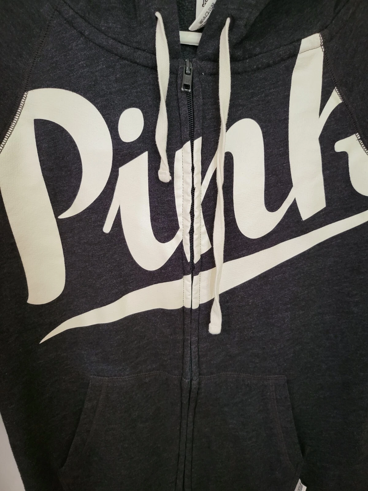 UNDERCOVER Felpa con cappuccio rosa Victoria's Secret donna nera canguro tasche cerniera intera taglia S.