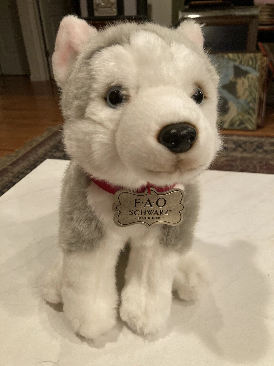 Fao Schwarz Toy Plush Puppy Floppy Husky 10inch - GreyWhite