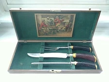 FAUX STAG HORN HANDLE 3 PIECE LARGE CARVING SET CASED BY WESTALL RICHARDSON 