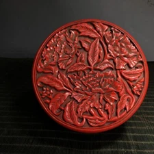 Collection China Antique Vintage Lacquerware Exquisite Peony Statue Jewelry Box