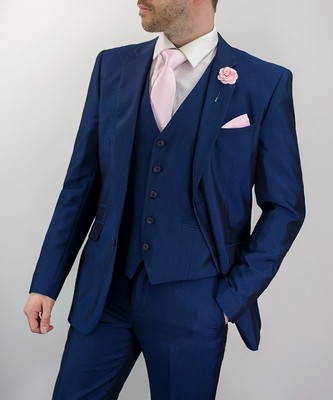 royal blue three piece suit with shoes