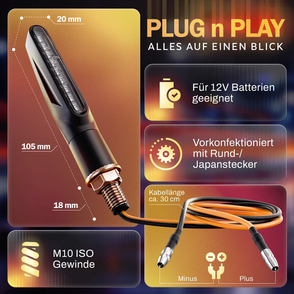 Binego® 4x LED Blinker Motorrad E Geprüft Lauflicht Universelle Blinkleuchten - Bild 3 von 4