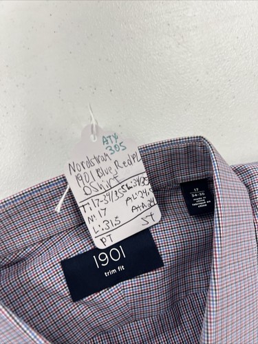 NEW TAGS Nordstrom 1901 Men's Blue & Red Plaid Cotton Dress Shirt 17 34/35 $108 - Picture 9 of 9