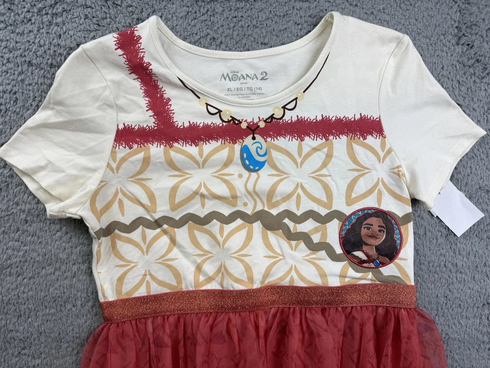 Disney Moana 2 Vestido Niñas XL 14 Rojo Tostado Tul Falda Disfraz Conjunto Nuevo con Etiquetas Princesa Foto 4 de 4