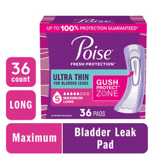 Poise Ultra Thin Incontinence Pads, 5 Drop Maximum Absorbency, Long Length, 36 C