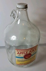 Vintage 1 Gallon McCutheon's Brand Apple Juice Unfiltered Glass Jug Bottle Lid