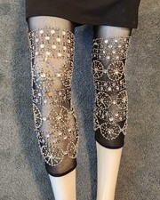 Designer Stretch nude beaded Mesh leggets to wear with garter belt Size M- LGG8