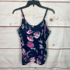 Nine West Top Womens Medium Blue Print Tank V-Neck Cami Spaghetti Strap Woven