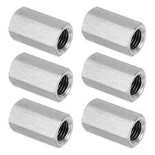 6Pcs M10 x 1.25-Pitch 25mm Length 304 Stainless Steel Hex Coupling Nut Connector